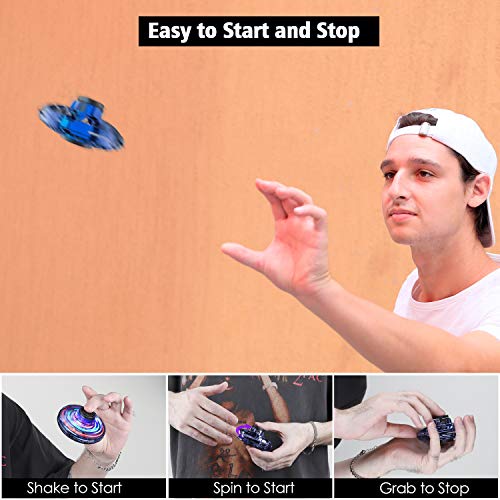 BASEIN FlyNova The Most Tricked-Out Flying Spinner, Hand Operated Drones for Kids or Adults - UFO Flying Toy with 360Â° Rotating and Shinning LED Lights (Blue)