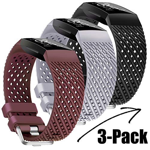WISHTA Fitness Bands Compatible with Fitbit Charge 3 & Charge 3 SE, Waterproof Replacement Strap for Women Men, Multi-Colors Bands 3 Pack (Brown & Gray & Black, Small)