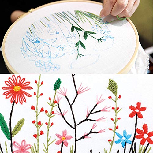 2 Pack Embroidery Kit with Pattern, Full Range of Stamped Embroidery Beginner Kit Including Patterned Embroidery Cloth Hoop Colored Threads and Needles Hand Sewing Craft - Thumbnail 3