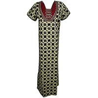 Mogul Interior Womens Maxi Nightdress Caftan Lounger Printed Kaftan Cotton Resort Nightgown L