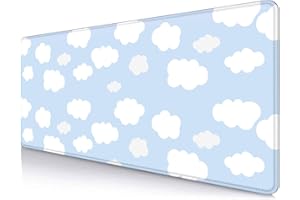 SXCKANG Cute Desk Pad, Blue Sky with Clouds Desk Mat, Large Mouse Pad, Protector Pad, Non-Slip Rubber Base with Stitched Edge