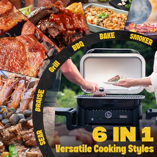 Volteq 6-in-1 Electric Barbecue, High Precision Table Grill 343°C with Intelligent Thermal Probe, Digital Control, Cooking Surface 54 x 32 cm, Ideal for Apartment, Balcony and Camping