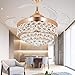 RS Lighting Chandelier Ceiling Fan with Crystal for Room Decoration 42 Inch Shrinkable Blades Invisible Ceiling Fan Led 32W Has 3 Light Color for Indoor Outdoor Living Dining Room Corridor (Gold)