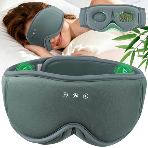 MUSICOZY Schlafkopfhörer Bluetooth 5.4 | 3D Bambus-Baumwolle Schlafmaske mit Kopfhörer – Ultra-leises Klettband für Seitenschläfer, 100% Blackout & 16