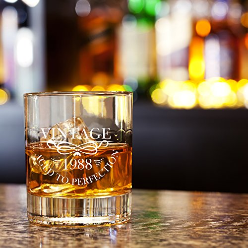 1988 30th Birthday Lowball Whiskey Glass for Men and Women - Vintage Aged To Perfection - Anniversary Gift Idea for Him, Her, Husband or Wife - 30 Year Old Presents for Mom, Dad - 11 oz Bourbon Scotch