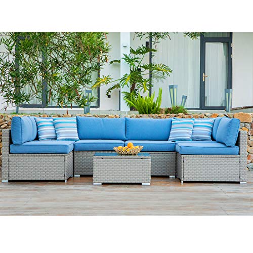 COSIEST 7-Piece Outdoor Furniture Set Warm Gray Wicker Sectional Sofa w