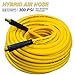 FIXSMITH-Hybrid-Air-Hose,300psi,3/8 inX 100 ft,1/4 in Brass MNPT Fittings and Bend Restrictors,Heavy Duty, Non-Kinking,Lightweight,Extreme All Weather Flexibility,UV,Oil and Abrasion Resistant,Yellow.