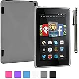 LK Fire HD 7 Case - X Design Slim TPU Gel Rubber Soft Skin Case Cover for Amazon Kindle Fire HD 7 2014 (will only fit Fire HD 7 4th Generation 2014 model) + Free Stylus Pen + Screen Protector (TPU - Grey)