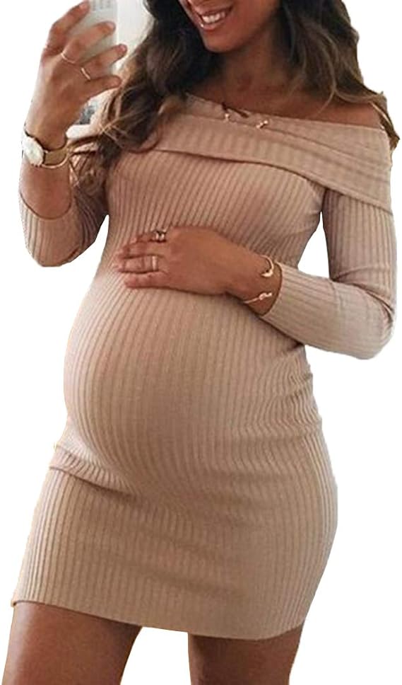 Buy COSYOU Women’s Fall Winter Casual Maternity Dress Long Sleeve Off