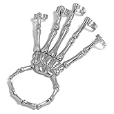 Bethynas Gothic Skull Skeleton Metal Fingers Hand Bracelet with Adjustable Ring Punk Bone Wristband Cosplay Jewelry for Women