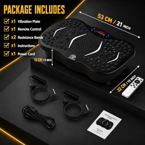 RIGID FITNESS Vibration Plate Exercise Machine with Remote Control - 2 Resistance Bands, P1-P5 Modes & 1-99 Speed Levels - Touchscreen, Bluetooth Speaker & USB Port - Support up to 150kg/330lbs