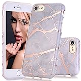 BAISRKE Shiny Rose Gold Gray Marble Design Clear Bumper Matte TPU Soft Rubber Silicone Cover Phone Case Compatible with iPhone 7 (2016) / iPhone 8 (2017) [4.7 inch]