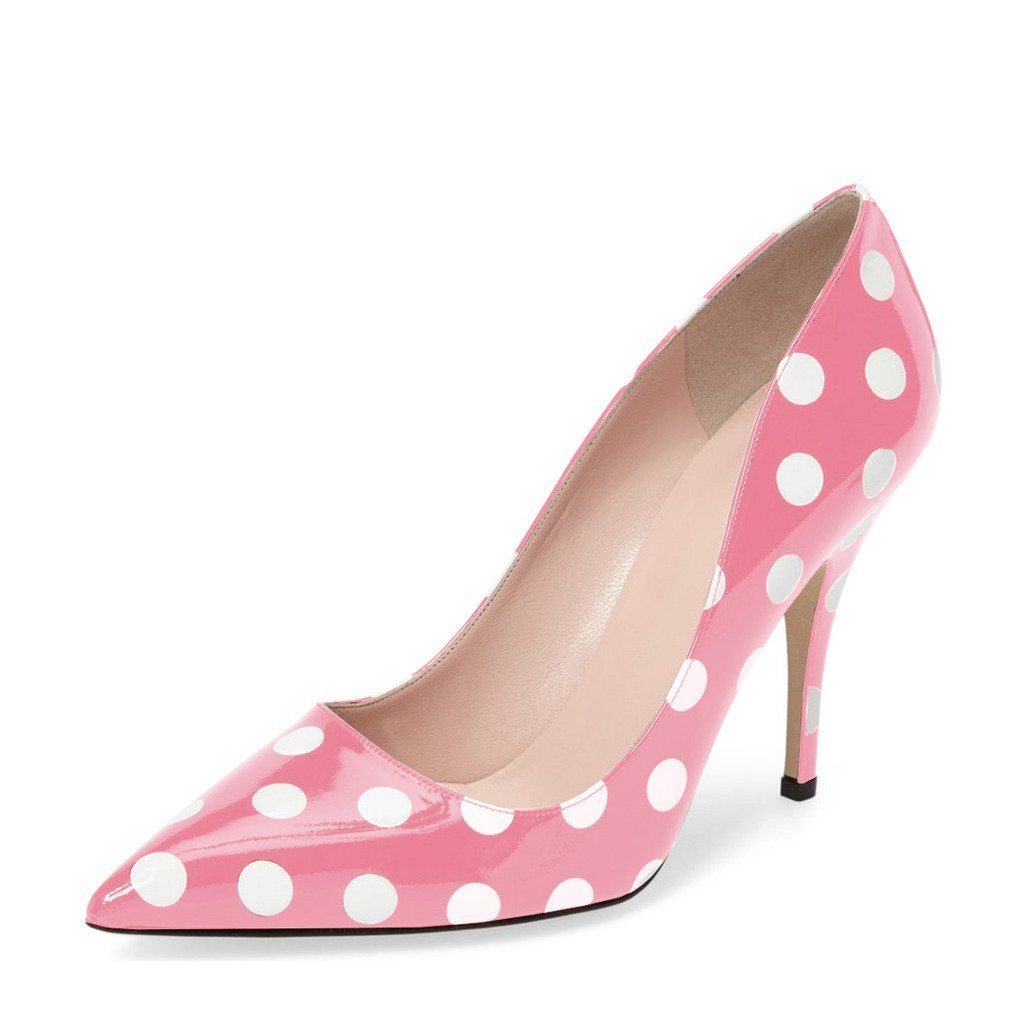 YDN Women's Chic Pointed Toe Mid Heel Pumps Polka Dots Slip on Stilettos Shoes for Party