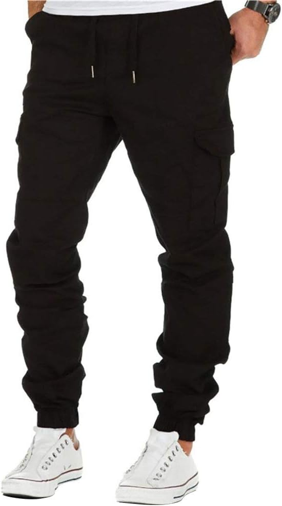 BMEIG Men's Chino Cargo Pants Slim Fit Cotton Trousers Wild Sweatpants Multi Pockets Casual Bottoms Outdoor Hiking L XL XXL 3XL Black Khaki Green