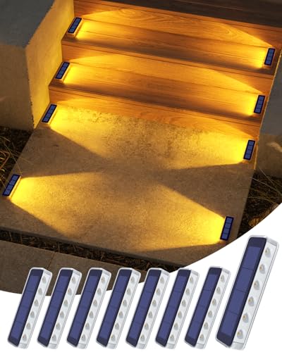 DetarZinLED Pack of 8 Outdoor Solar Garden Stair Lights, IP68 Waterproof, Warm White LED Solar Light for Garden, Path, Stairs, Driveway, Patios, Floor