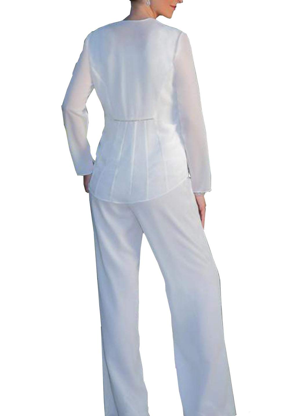 white chiffon pant suit