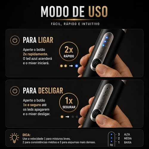 Mini Mixer Portátil USB Recarregável – Espumador de Leite e Café, Batedor de Ovos, Whey e Outras Bebidas, 3 Velocidades