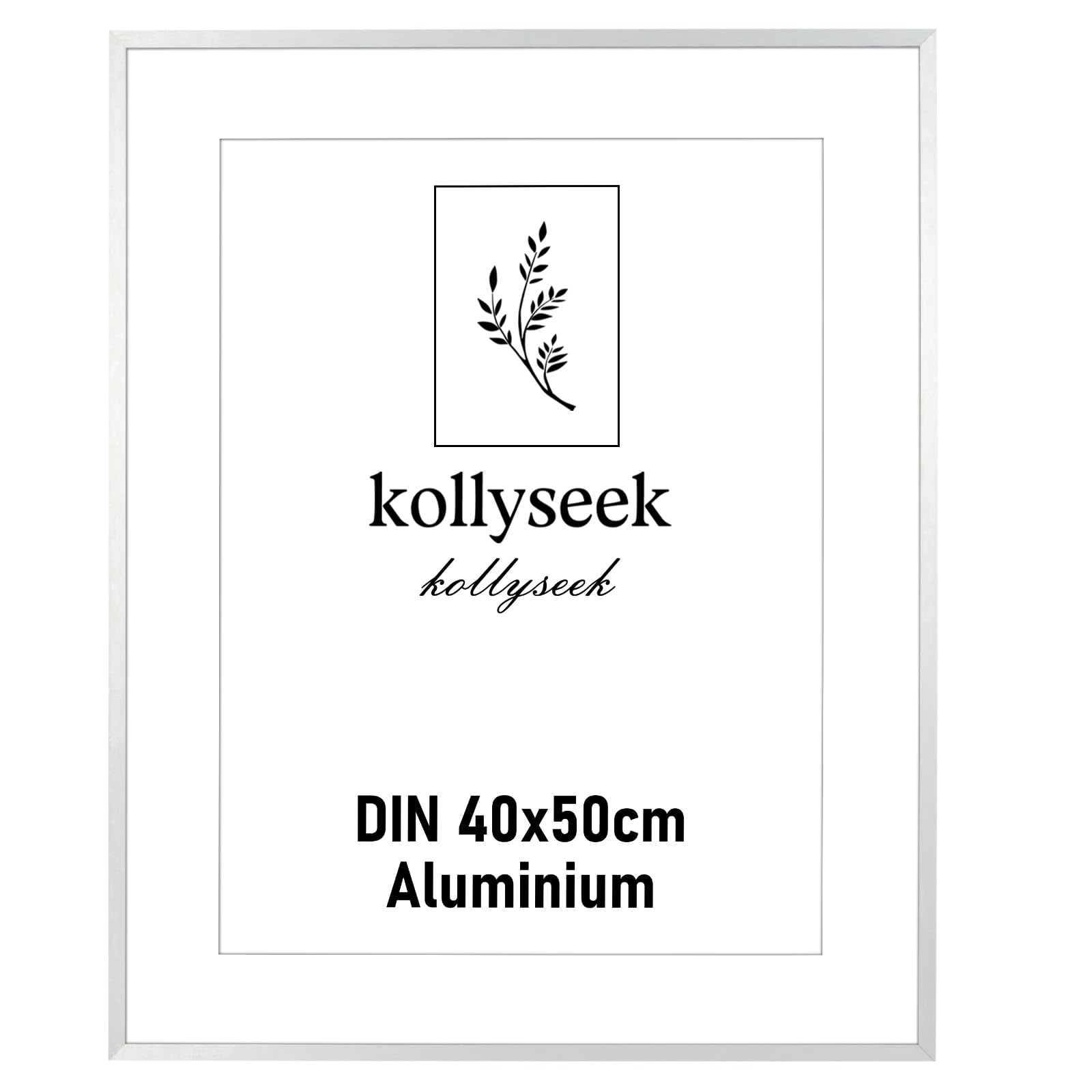 kollyseek Aluminium Frame 40x50cm Silver Metal Poster Frame with Shatterproof Acrylic Glass Modern Picture Frame with Mount for Pictures Poster Photo Silver