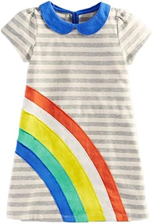 Baby Girls' Summer Short Sleeve Rainbow Striped A-line Dress (4-5T)
