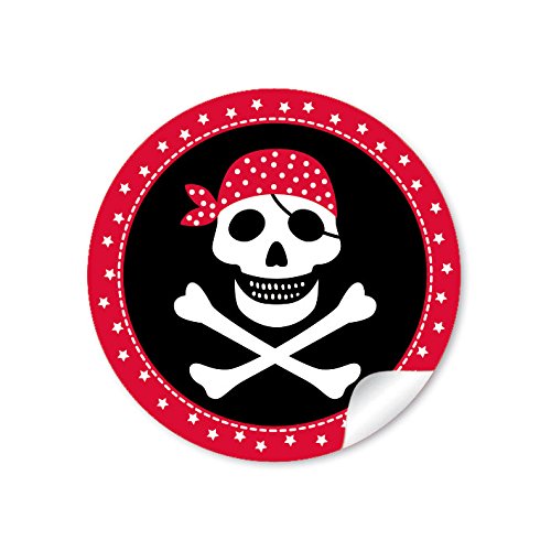 24 Piraten-Sticker Mit Totenkopf – Rund, 4 Cm, Matt | A4-Bogen Für Geschenke, Partys & Deko | Made In Germany