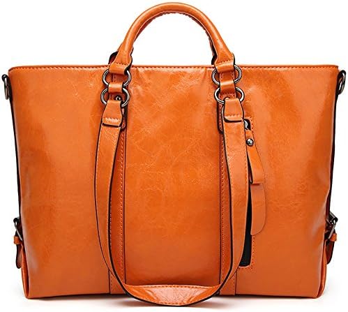 ROCHVIE Women's Leather Tote Bags,Fashion Oil Wax Leather Top Handle Bags Waterproof Handbags Shoulder Bags for Women(Orange?