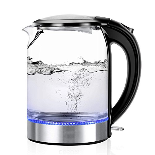 Mingres 1.7L Electric Kettle,1500 Watts Glass Tea Kettle,Water Heater Quick Boil and Auto Shut off Boil Protection with LED Indicator Light,100% Stainless Steel Inner Lid & Bottom.