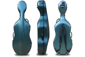 YoungMonic Carbon Fiber Cello Case 4/4 Full Size with Wheels & Embedded Handle Hard Shell Cello Box Lightweight Backstrap Por