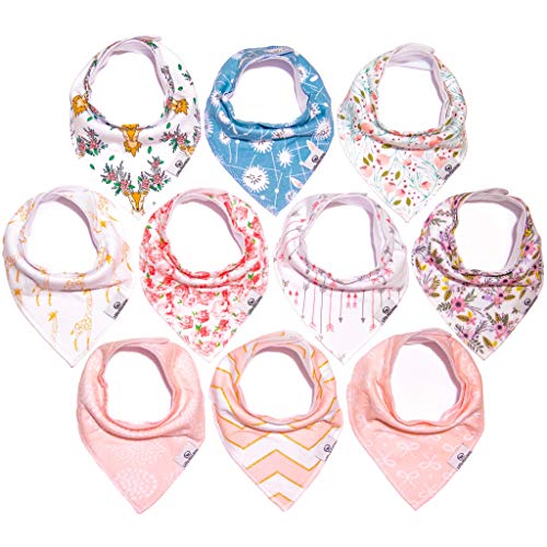 Little Munchkins 10 Pack Baby Bandana Drool Bibs for Girls - Organic Cotton - Absorbent - Soft- Teething Drool Bibs Set