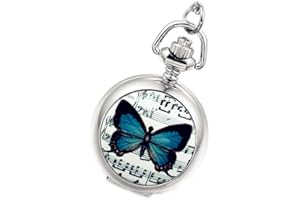 Lancardo Women Pocket Watch Beautiful Butterfly Silver Quartz Sweater Necklace with Chain Pendant Watch for Christmas