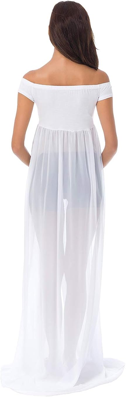 JustVH Maternity Off Shoulder Chiffon Gown for Photography Split Front Maxi Pregnancy Dress for Photoshoot at  Women’s Clothing store