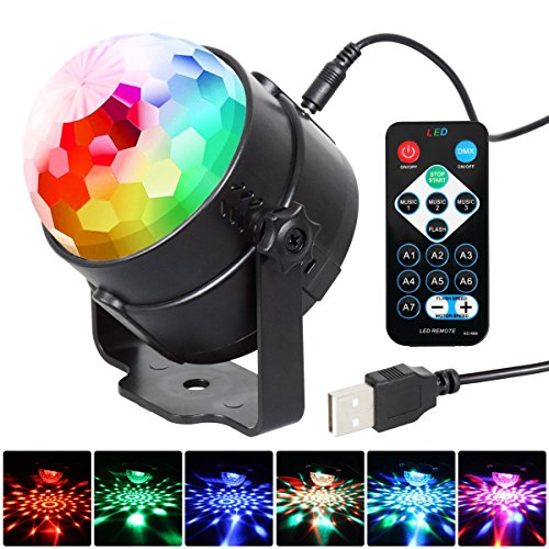 T-Sun LED Party Lights, 3W Crystal Strobe Ball LED Stage Lamp Laser Stage Effect Light with Remote Control for DJ, KTV, Disco, Birthday Party