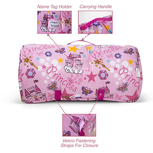 Kids Nap Mat with Removable Pillow - Soft, Lightweight Mats, Easy Clean Toddler Nap Pad for Preschool, Daycare, Kindergarten - Children Sleeping Bag (Pink with Princess Design) by Bambino Bliss - Thumbnail 5