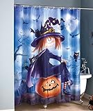 Halloween Witch Sitting on Pumpkin Bathroom Shower Curtain Haunted House Bath Decor