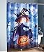 Halloween Witch Sitting on Pumpkin Bathroom Shower Curtain Haunted House Bath Decor
