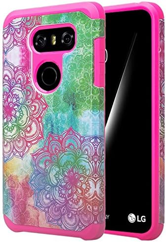 LG V30 Case, LG V30 [Shock Absorption/Impact Resistant] Hybrid Dual Layer Armor Defender Protective Silicone Bumper Case Cover for LG V30 - (Teal Flower)