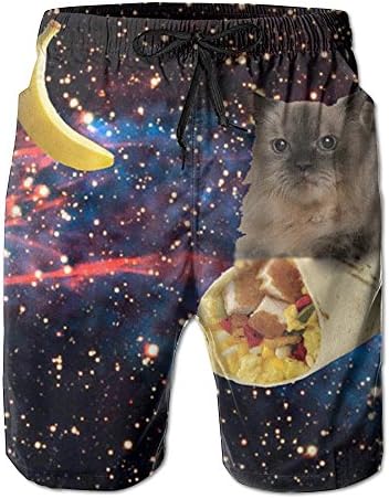 Space Mexican Roll Cat Men's Beach Shorts Quick -drying Summer Swim Trunks Cargo Shorts