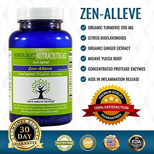 Zen-Alleve - Natural Pain Relief Joints, Osteoarthritis, Fibromyalgia - Max Bioavailability and Highest Potency Protease Enzymes, Organic Turmeric and Other Inflammation targeted Herbs. - Thumbnail 2