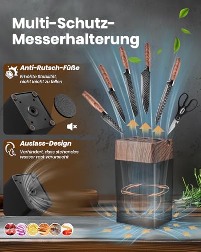 Knife Block Set, 7-Piece Sharp Knife Set with Block, German Blades Made of High-Quality Stainless Steel and Ergonomic Handles, Professional Kitchen Knife Set for Home Use (Non-Wood)