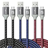 Micro USB Cable, 3 pcs (6ft/2M) Fasgear Nylon Braided Tangle-Free Fastest charger data colorful cable with Metal Connectors for Android, Samsung galaxy S6/S6 edge, HTC and more (Blue,Black,Rose)