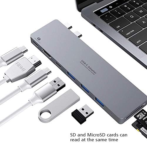 Forida USB C Hub - 8 in 1 Thunderbolt 3 PD Charging Up to 5K or 2X4K @ 60Hz Video Up to 40Gb/s Data Transfer HDMI 1080p@ 60Hz USB 3.0 5Gb/s Data Transfer Micro SD and SDXC for MacBook Pro 13'' & 15''
