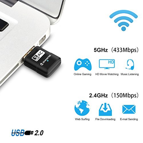 Zoweetek 600Mbps WiFi USB Adapter, 802.11ac Wireless Network Dongle with Dual Band 2.4GHz (150Mbps) /5GHz (433Mbps) for Windows, Mac OS and Linux