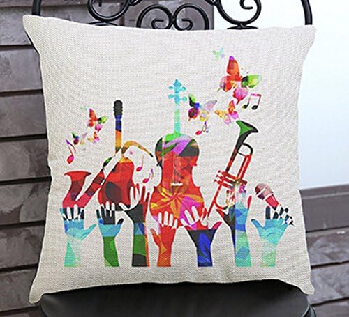 Cotton Linen Square Decorative Throw Pillowcase Cushion Cover Beautiful rainbow colored notes and musical instruments sheet music 18 "X18 " (Trumpet Cello)