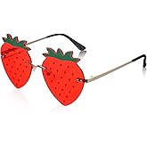 Classicseali Strawberry Sunglasses, Red Rimless Strawberry Glasses for Kids & Adults, Fun Strawberry Decor Accessories for Halloween Christmas Cosplay Glasses Prom Accessories