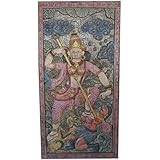 Antique Wall Sculpture Maa Durga Fighting with Evil Power Hand Carved Teak Wood Wall Art Panel ,Barn Door