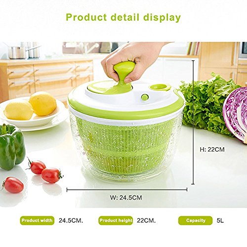 DenSan Multifunction Jumbo 4.5 Quart Salad Spinner, Manual Good Grips Vegetables Dryer Dry Off Drain Quick Filter Lettuce Spinner(Green)