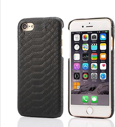 CasyvaLuxury Sexy Snake Skin Slim Case for iPhone 8 7 6 6S Plus 5 SE 5S Leather+Hard Plastic Cell Phone Back Cover Shell (iPhone 7-Black)