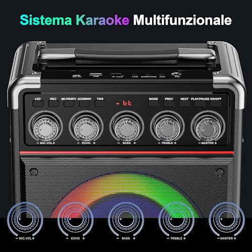 JYX Karaoke with 2 Microphone, 100 W Bluetooth Speaker, 18 Hours Autonomy, Complete Professional Karaoke, Potatile PA System and LED Light & Remote Control, Supports Bluetooth/TF/USB/AUX/TWS