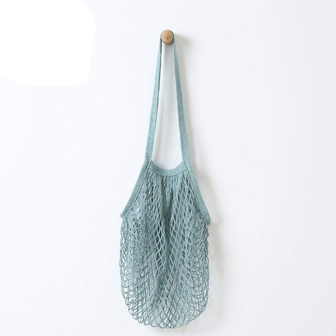 Jaminy Reusable Fruit String Grocery Shopper Cotton Tote Mesh Woven Net Shoulder Bag (Blue)