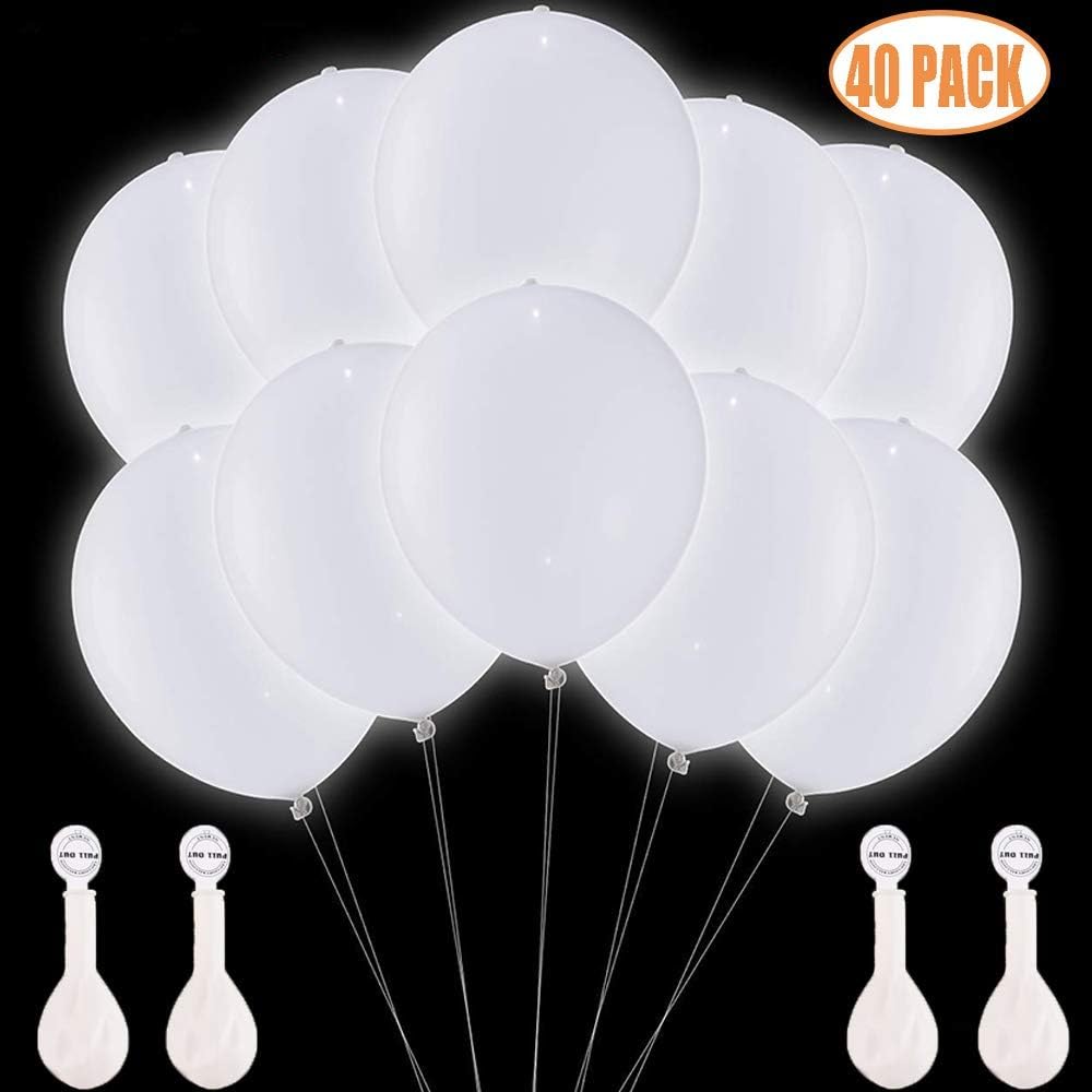 TECHSHARE LED Light Up Balloons White 40 Pack, Glow in The Dark Balloons for Wedding Birthday Party Supplies Decorations - Can be Filled with Helium, Air