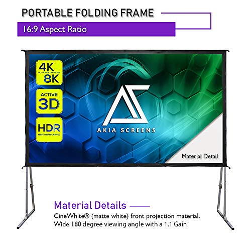 Akia Screens Projector Screen with Stand 145 inch Outdoor Fast Folding Portable 16:9, 8K 4K Ultra HD 3D Indoor Movie Theater Adjustable Height Foldable 145â€ Projection Screen Bag Included AK-OS145H